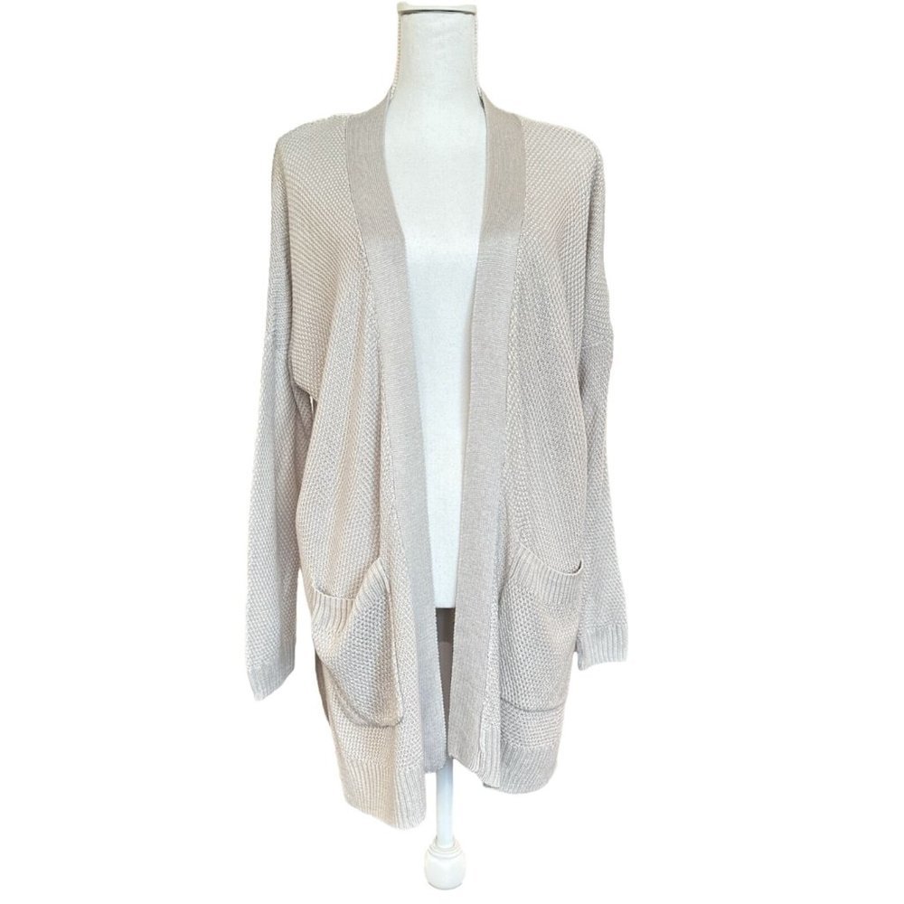 Cotton On Womens Cardigan Gray Knitt Open Front Drop Shoulder Pockets XS